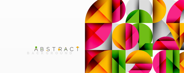 Obraz premium Abstract geometric design with intersecting circles, triangles, squares and sharp angles creating a layered composition with gradients, depth, and contrast