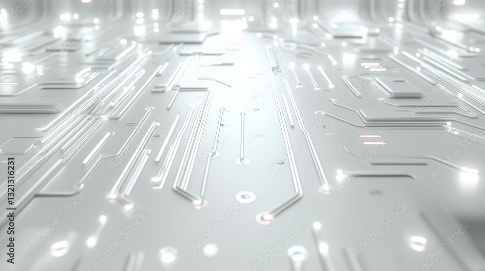 Poster the white background of the glowing neon circuit design provides a large area in the center for text