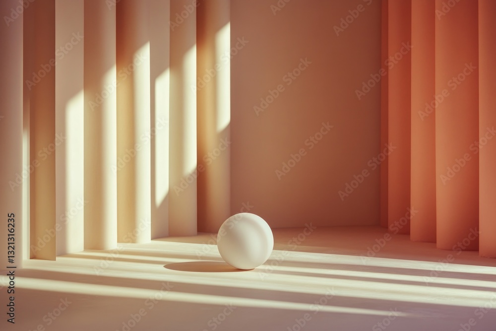 Poster a solitary white ball sits atop a pristine white surface, perfect for use in minimalist designs or a