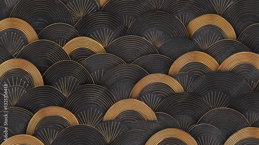 Aufkleber seamless pattern with a black background. the pattern is made up of multiple overlapping wavy lines 