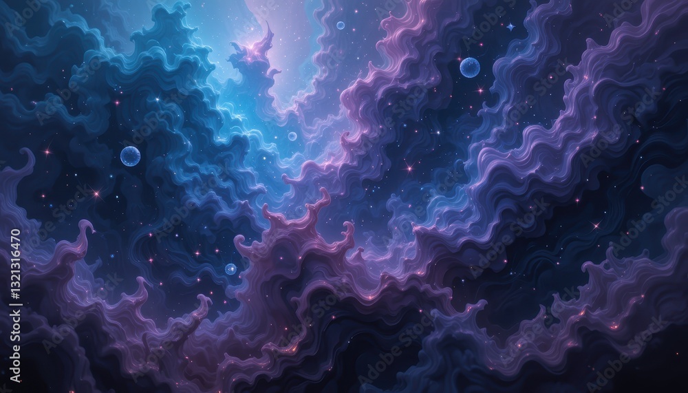 Canvas Prints celestial cloudscape with glowing stars and planets