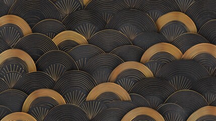 Fototapeta premium Seamless pattern with a black background. the pattern is made up of multiple overlapping wavy lines that form a wave-like design.