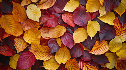 Fototapeta premium There is room for text on this autumnal background with yellow, red, and orange leaves. Autumnal leaf frame