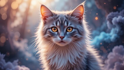 Majestic Longhaired Kitten Posing Against Soft Blurred Background