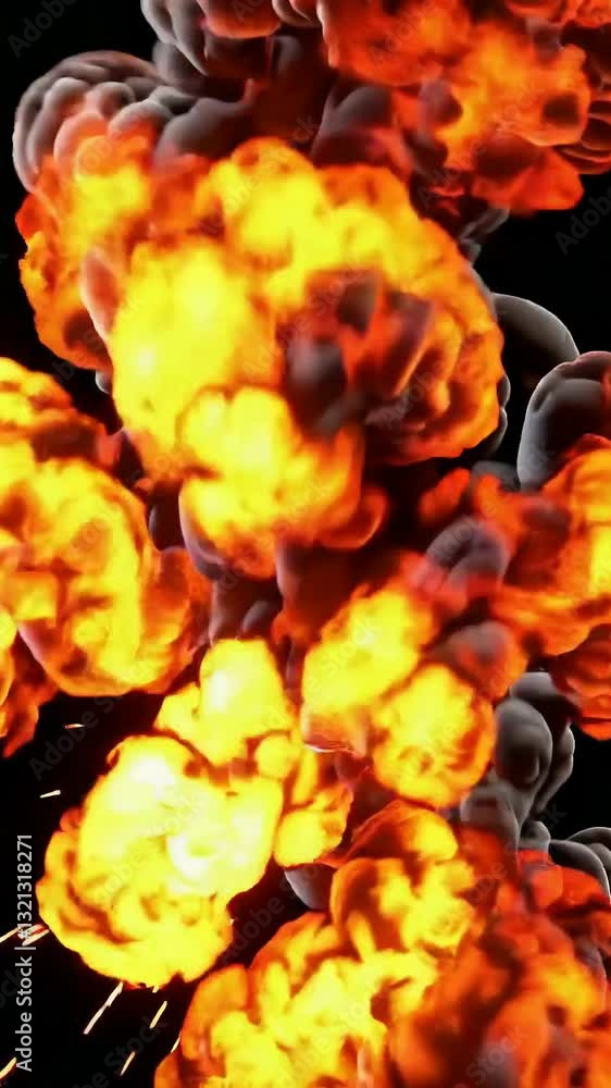 Poster dynamic explosion sequence showcasing fiery bursts and expanding smoke in high definition