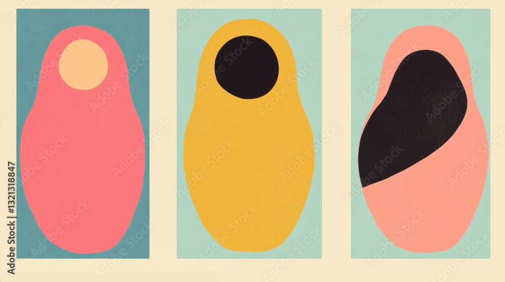 Fototapete set of three abstract art prints. each print is square in shape and has a different color scheme. th