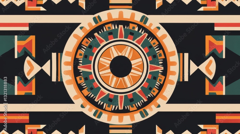 Poster abstract pattern with a circular design in the center. the design is made up of different geometric 