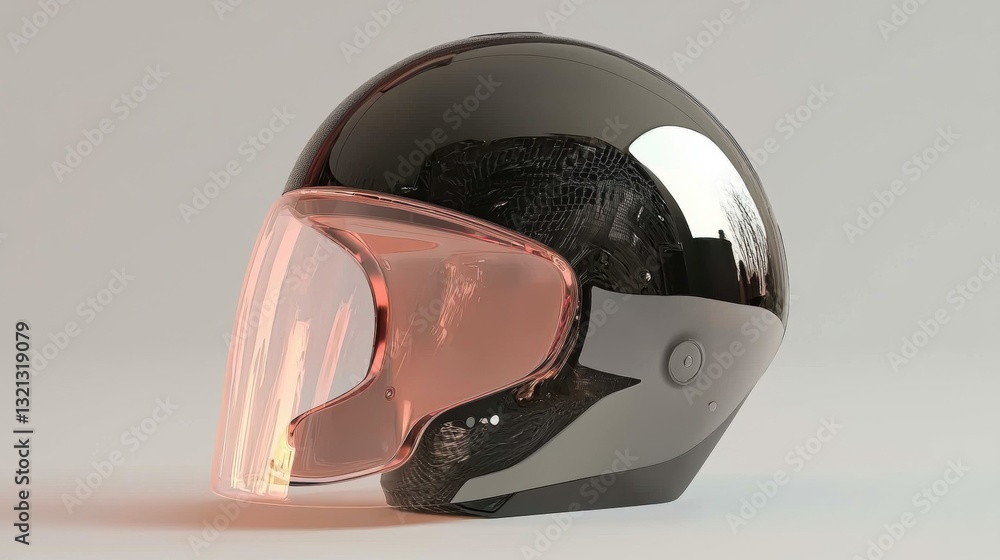 Poster 3d rendering of a motorcycle helmet. the helmet is black in color and has a sleek and modern design.