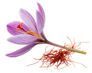 Saffron flower with red stigmas isolated – Isolated on Transparent Background – PNG – AI Generated