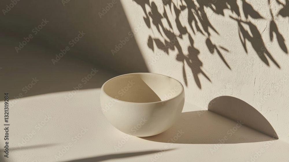 Poster white bowl sitting on a white surface. the bowl is empty and appears to be made of ceramic or porcel