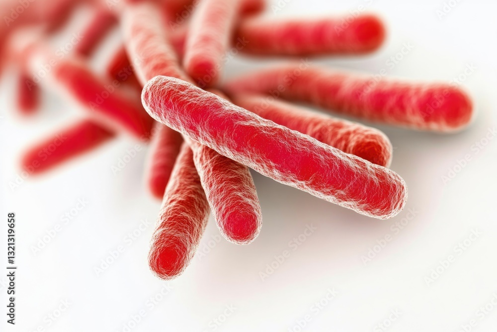 Poster A microscopic view of multiple red bacterial cells