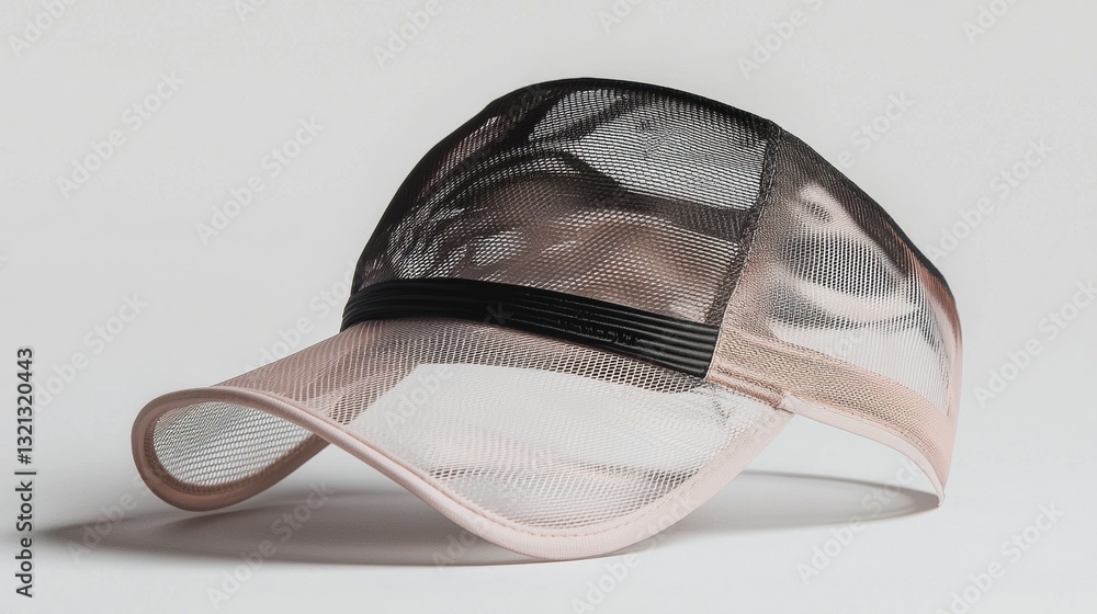 Poster close-up of a baseball cap. the cap has a curved brim and an adjustable strap at the back. the front