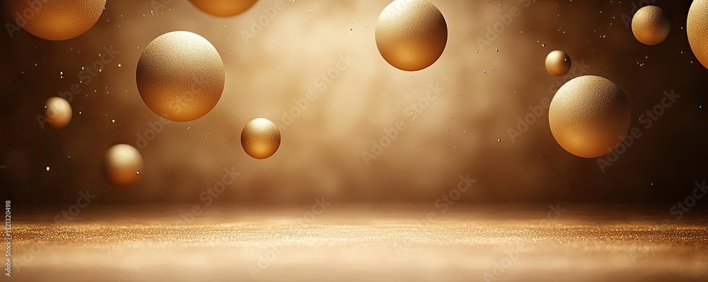 Poster abstract art background concept. abstract golden spheres floating in a mystical space, creating an e