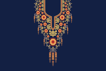 Embroidery pattern floral style on dark background 