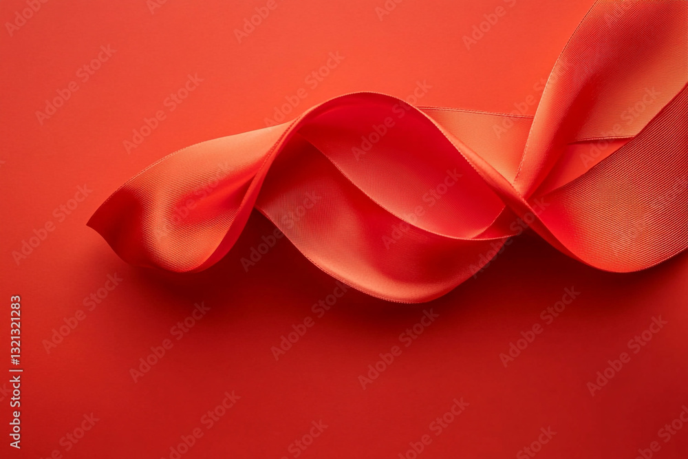 Poster abstract red silk ribbon swirling elegant design background art wave soft curve shiny color style