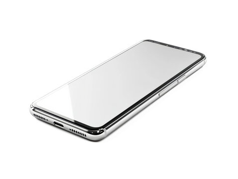 A high-quality modern smartphone, sleek and elegant, isolated on a pure white background, studio lighting, ultra-realistic details