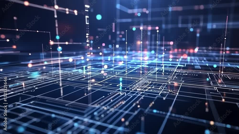Wall mural abstract futuristic technology background with data transfer and visualization