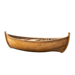 A wooden boat is sitting on a white background