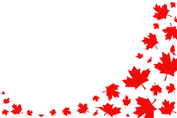 Abstract Canadian red maple leaves flowing diagonally isolated on a transparent background. Perfect for Canada Day, national celebrations, patriotic events and festive designs. Vector illustration