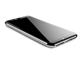 A high-quality modern smartphone, sleek and elegant, isolated on a pure white background, studio lighting, ultra-realistic details
