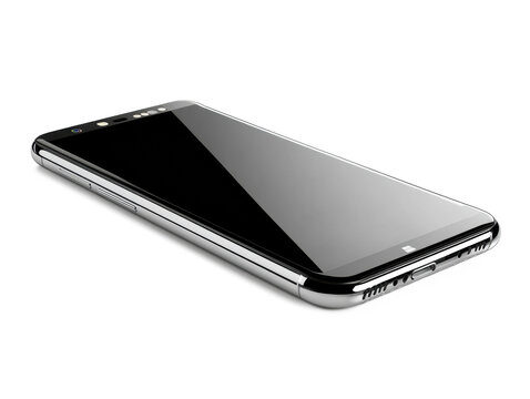 A high-quality modern smartphone, sleek and elegant, isolated on a pure white background, studio lighting, ultra-realistic details