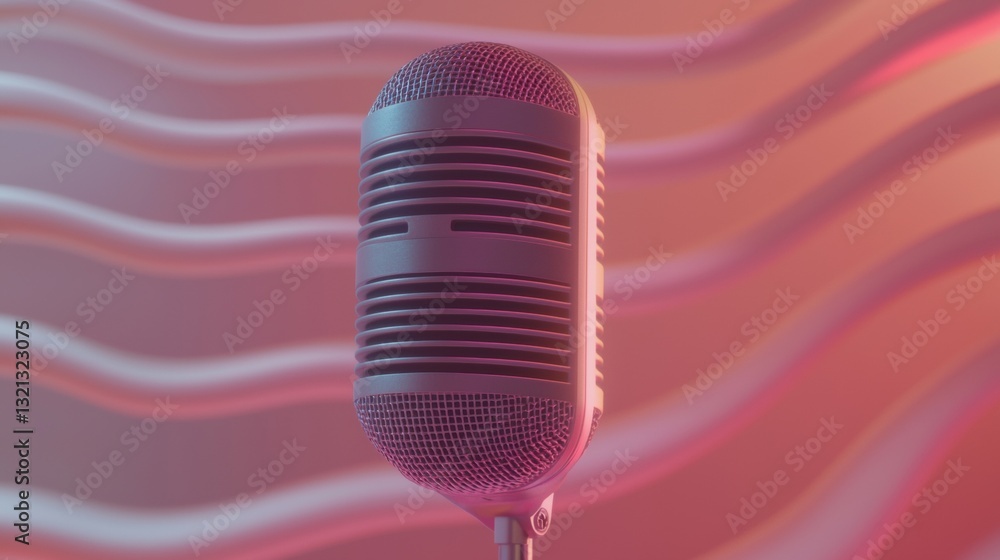 Poster close-up of a microphone on a stand. the microphone is in the center of the image and is facing towa