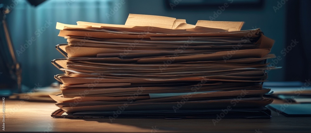 Leinwandbilder a stack of papers on a wooden table with notes and documents