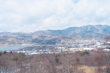 明神山パノラマ台から見る富士山と山中湖