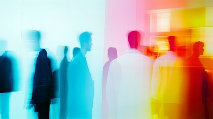 Walking people soft motion, abstract art with blur and motion effect, postmodernism style	
