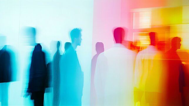 Walking people soft motion, abstract art with blur and motion effect, postmodernism style	
