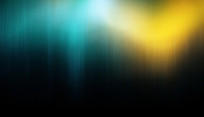 Color light vertical overlay. Blurred yellow-turquoise radiance soft texture on dark black abstract empty space background. Light in the galaxy with gradient colors on black background.