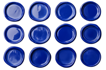 Set of blue wax seals isolated on transparent background