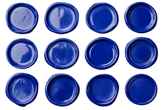 Set of blue wax seals isolated on transparent background