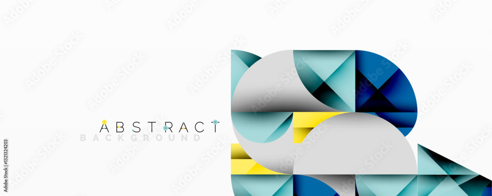 Poster Modern abstract composition with layered circles and angular segments featuring gradients, transparency effects, and a structured geometric layout