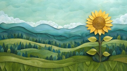 Vibrant sunflower painting in a rustic field, captivating landscape of nature's golden bloom