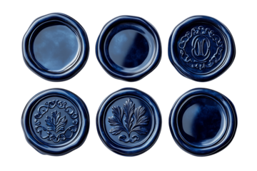Set of blue wax seals isolated on transparent background