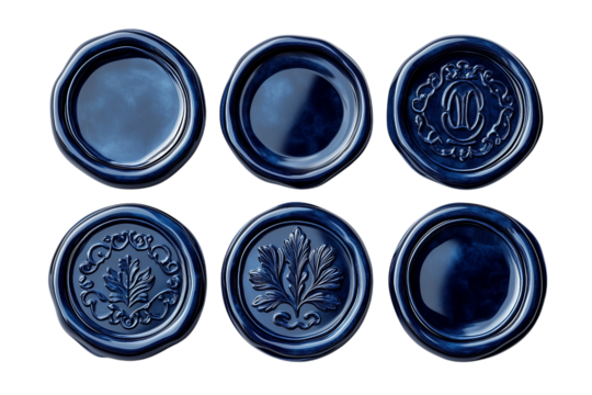 Set of blue wax seals isolated on transparent background - Powered by Adobe