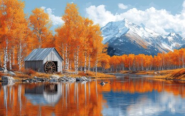 Obraz premium Autumnal Mountain Lake Scene