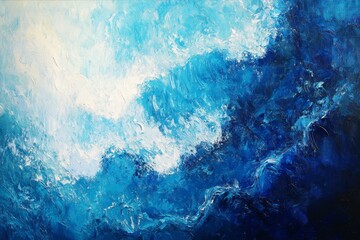 Obraz premium Abstract Oceanic Depths Palette Knife Impressionist Seascape Painting Shades of Blue and White Strokes
