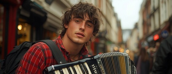 Street musician playing accordion