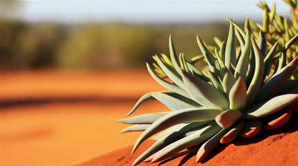 Fototapeta premium Close-up of succulent plant with pointed leaves against blurred background. Spiky green desert plant showing natural pattern and symmetry with copy space for botanical or sustainability concept.