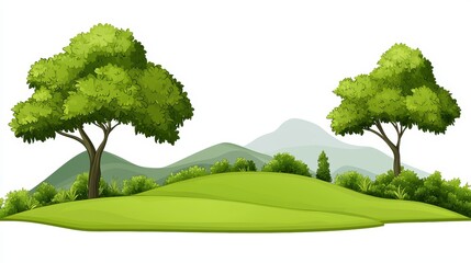 Serene green landscape, rolling hills, trees, and picturesque nature view lush