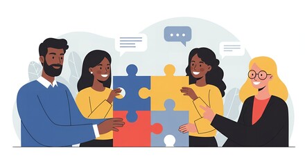 Teamwork Makes the Dream Work: Diverse Group Solving Puzzle Together Illustrating Collaboration and Unity in Business