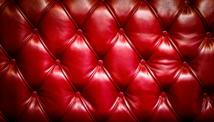 Fototapeta premium Rich Crimson Leather Upholstery, A Luxurious Diamond-tufted Texture Exuding Opulence And Sophistication With Deep Shadows And Highlights