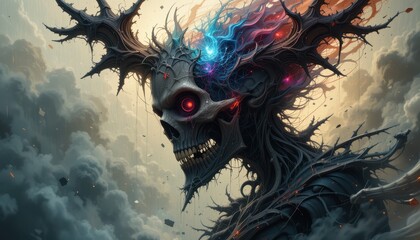 A Glowing Skull Entwined With Dark Organic Branches