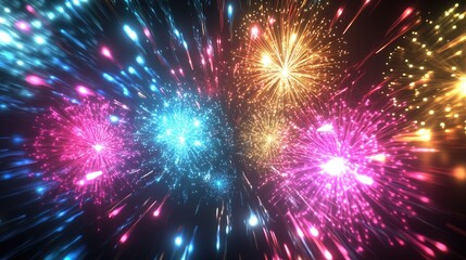 Obraz premium Colorful night fireworks display with vibrant exploding patterns in the sky