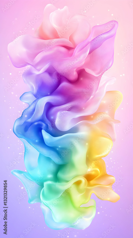 Poster rainbow-colored abstract swirling fabric fluid dynamic forms