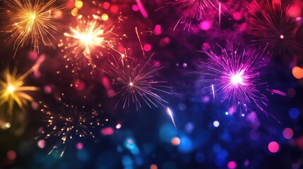 Fototapeta premium Colorful night sky filled with vibrant fireworks display