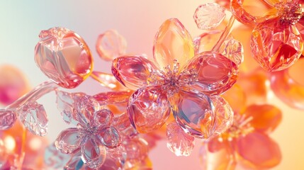 A mesmerizing D crystal design featuring intricate fruit and flower shapes, set against a soft, gradient background.