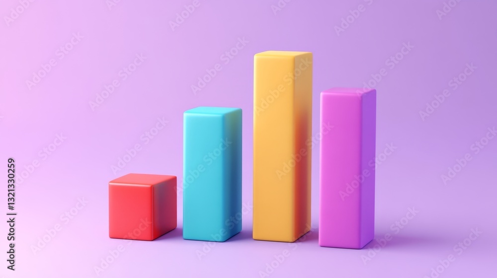 Aufkleber a simple d bar graph with bold, solid colors on a clean background, representing business growth and